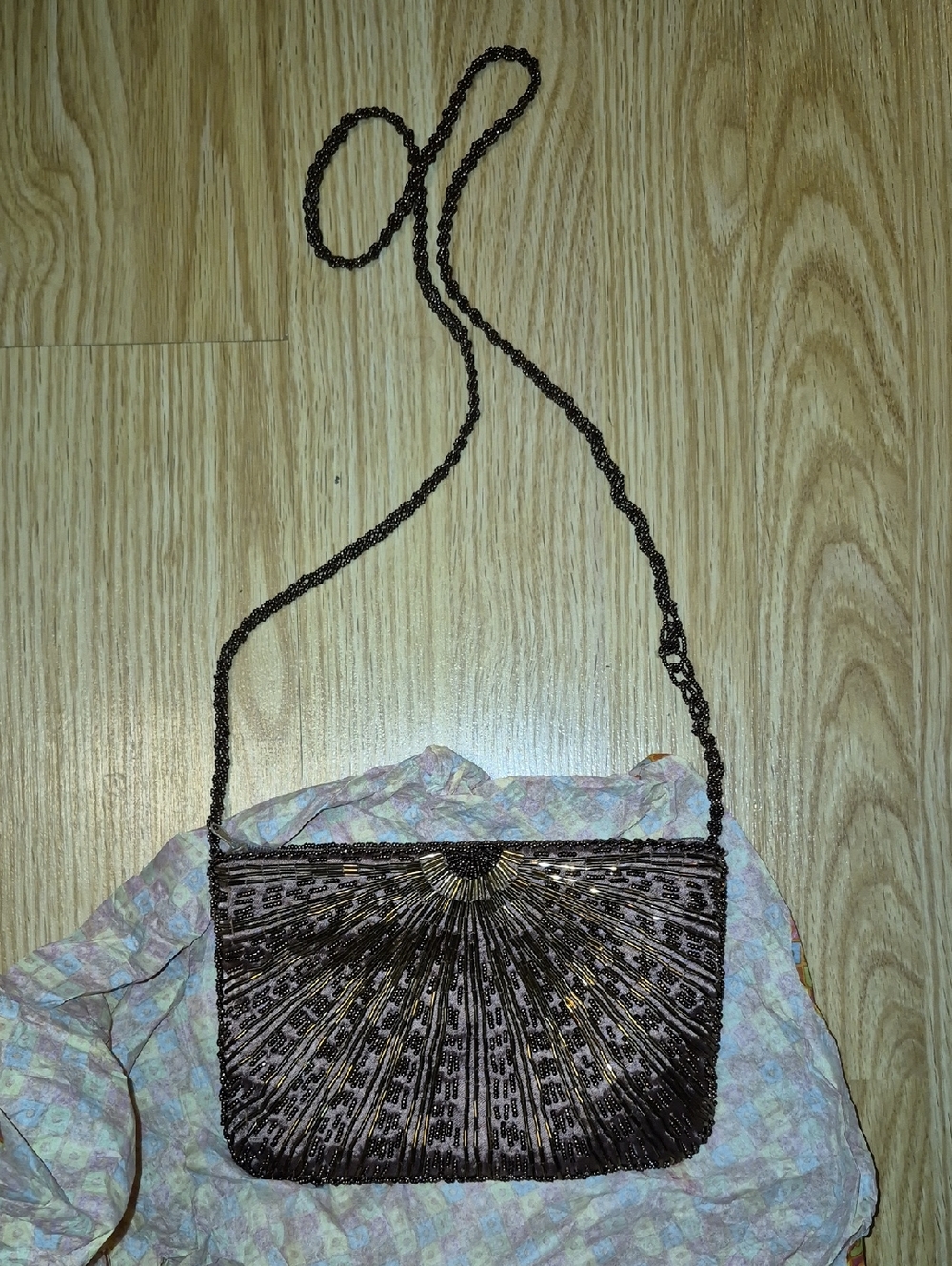 Vintage Beaded Evening Crossbody Bag in Bronze